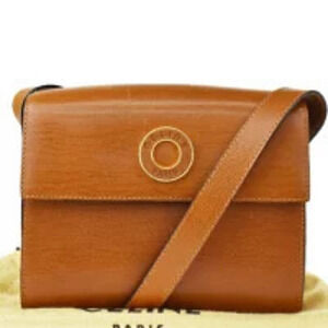Celine Shoulder Bag Circle Brown Leather